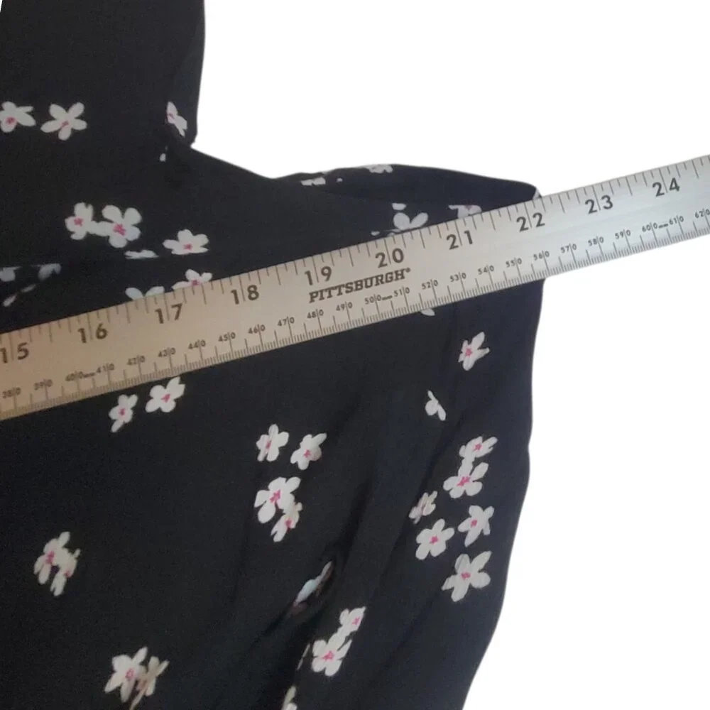 J.Jill Womens XL Petite Black Sleeveless Faux Wrap Maxi Dress Star Floral Ruffle - Picture 11 of 11